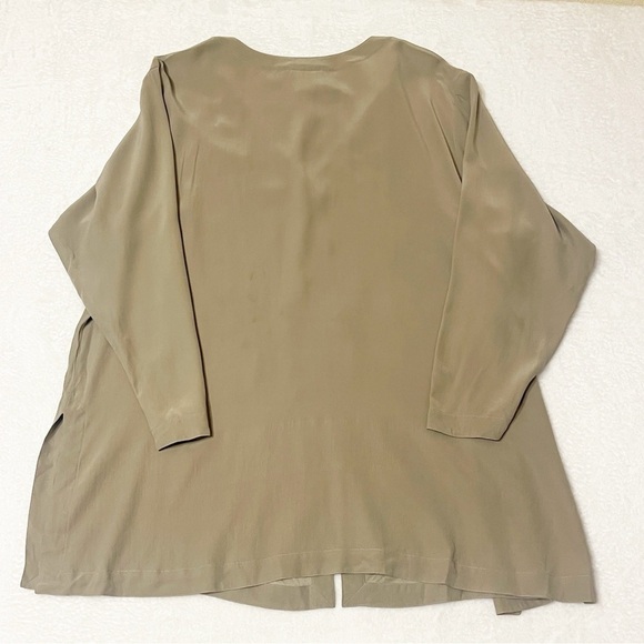 Eileen Fisher Vintage 100% Silk Tan Open Front Luxury Cardigan Top Women's 2 - Picture 2 of 10